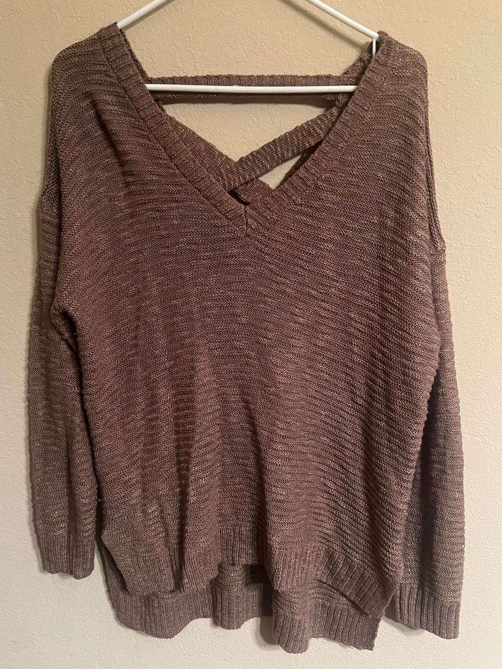 Women's V-Neck Crisscross Back Sweater - Taupe